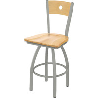 830 Voltaire 25" Swivel Counter Stool with Anodized Nickel Finish, Natural Back and Natural Maple Seat