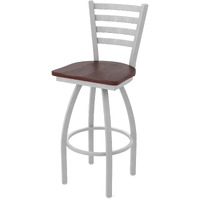 410 Jackie 25" Swivel Counter Stool with Anodized Nickel Finish and Dark Cherry Oak Seat