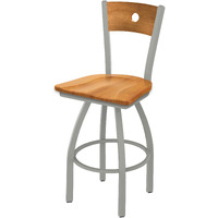 830 Voltaire 25" Swivel Counter Stool with Anodized Nickel Finish, Medium Back and Medium Maple Seat