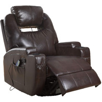 HomeRoots Boned Leather Match, Pine 34" X 37" X 41" Brown Bonded Leather Match Swivel Rocker Recliner with Massage