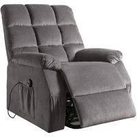 HomeRoots Velvet, Foam, Pine, Polyw 34" X 37" X 41" Gray Velvet Recliner with Power Lift and Massage