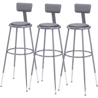 National Public Seating (Pack of 3) NPS 32"-39" Height Adjustable Heavy Duty Vinyl Padded Steel Stool with Backrest, Grey