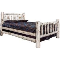 Montana Collection Queen Bed w/Laser Engraved Bronc Design, Clear Lacquer Finish