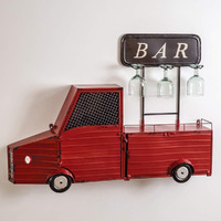 CTW Home Collection Hanging Truck Wine Bar, 38-inch Width, Red