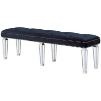 Acme Varian Armless Tufted Velvet Bench with Nailhead Trim in Black and Mirrored