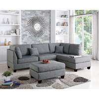 simple relax 3 Piece Polyfiber Sectional Sofa with Ottoman, Grey