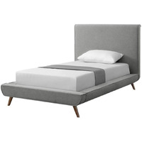 Posh Living Lyle Beds Grey Linen Twin Upholstered Walnut Tapered Legs