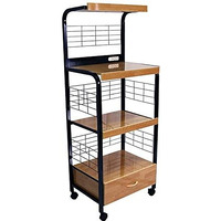 HomeRoots Black/Natural Metal Mod Black and Natural Microwave Kitchen Cart