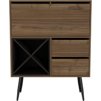 Thistle Bar Cabinet with 2 Drawers, 4 Double Racks, Single Cabinet, and 2 Shelves, Mahogany/Black