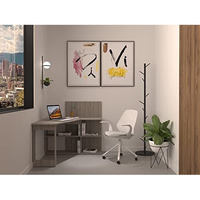 Kairi Writing Computer Desk, 5 Open Shelves, Light Gray