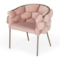 HomeRoots Metal, Fabric Pink Geo Velvet and Brushed Brass Velvet Dining Chair