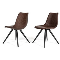 HomeRoots Eco-Leather, Metal Set of Two Brown Modern Dining Chairs