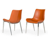 HomeRoots Eco-Leather, Stainless Steel, Plywood Set of Two Cognac Faux Leather Modern Dining Chairs