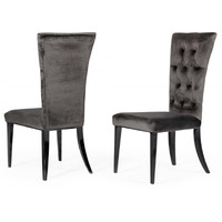 HomeRoots Grey Velvet, Steel Set of Two Gray Velvet Modern Dining Chairs