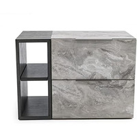 HomeRoots Grey Wash & Faux Marble Veneer, MDF Contempo Gray Faux Marble and Gray Two Drawer Nightstand