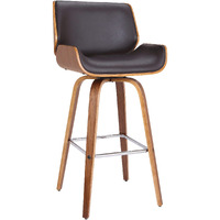 HomeRoots Poplar, Faux Leather, Chrome Metal 30" Brown Faux Leather Wooden Base Bar Stool