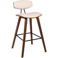 HomeRoots Poplar, Metal, Faux Leather 29 Cream Faux Leather Mid Century Modern Bar Stool