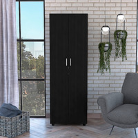 HomeRoots Particle Board 71" Black Tall Two Door Closet