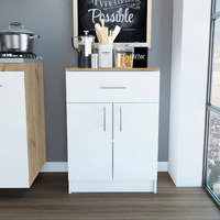 HomeRoots White - Light Oak Particle Board Ligh Oak and White Pantry Cabinet