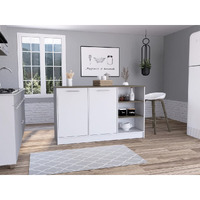 HomeRoots White-Dark Brown Sleek and Modern White and Dark Brown Kitchen Island