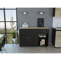 HomeRoots Sleek and Modern Black Wengue Kitchen Island Cart