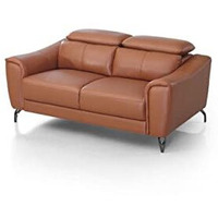 HomeRoots Cognac Urban 65" Brown Leather Adjustable Headrest Loveseat