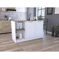 HomeRoots Light Oak-White Sleek and Modern White and Light Oak Kitchen Island