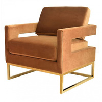 HomeRoots Stylish Camel Velvet and Gold Steel Chair