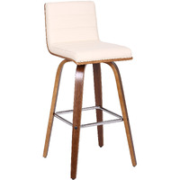 HomeRoots 30 Cream Faux Leather Wooden Swivel Bar Stool