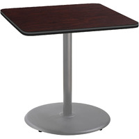 National Public Seating NPS 36" Square Cafe Table with Round Base, 36" Height, Particleboard Core/T-Mold, Mahogany Top, Grey Frame