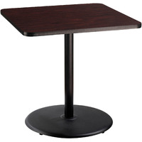 National Public Seating NPS 36" Square Cafe Table with Round Base, 36" Height, Particleboard Core/T-Mold, Mahogany Top, Black Frame