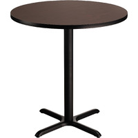 National Public Seating NPS 36" Round Cafe Table with X Base, 36" Height, Particleboard Core/T-Mold, Mahogany Top, Black Frame