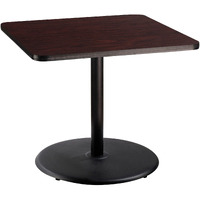 National Public Seating NPS 36" Square Cafe Table with Round Base, 30" Height, Particleboard Core/T-Mold, Mahogany Top, Black Frame