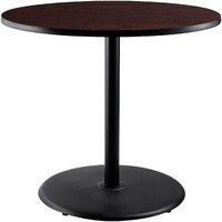 National Public Seating NPS 36" Round Cafe Table with Round Base, 36" Height, Particleboard Core/T-Mold, Mahogany Top, Black Frame