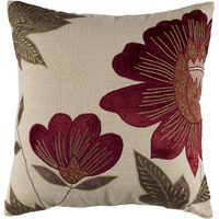 Rizzy Home | T04013 | Poly Fill Decorative Pillow | 18"x18" Red/Neutral/Green Floral