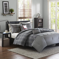 Intelligent Design Daryl 5 Piece Plaid All Seasons PrintComforter Set, Full/Queen, Grey - Ultra Soft Microfiber Teen Bedding