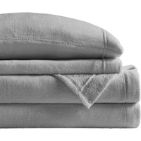 Sleep Philosophy True North Soloft Plush Bed Sheet Set, Wrinkle Resistant, Warm, Soft Fleece Sheets with 14" Deep Pocket Cold Season Cozy Bedding-Set, Matching Pillow Case, Queen, Grey, 4 Piece