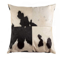 HomeRoots Black & White Cowhide, Microsuede, Polyfill 18" X 18" X 5" Black and White Quattro Pillow