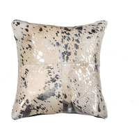 HomeRoots Silver & Gray Cowhide, Microsuede, Polyfill 18" x 18" x 5" Silver and Gray Quattro Pillow