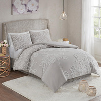 Madison Park King Duvet Cover Set Floral Chenille Tufted Cotton Duvet Cover for King Size Bed, Soft & Lightweight King Bedding Cover with Shams, Veronica, King/Cal King Grey/White 3 Piece