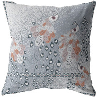 Amrita Sen Painted Peacock Double Sided Suede Pillow, Zippered, Gray on Muted Blue