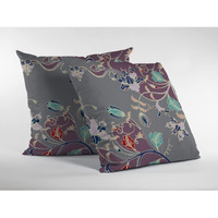 Amrita Sen Carnation Garden Broadcloth Indoor Outdoor Blown and Closed Pillow Purple on Gray