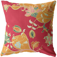 Amrita Sen Carnation Garden Broadcloth Indoor Outdoor Blown and Closed Pillow Yellow on Red