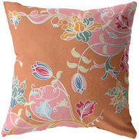 Amrita Sen Carnation Garden Broadcloth Indoor Outdoor Blown and Closed Pillow Pink on Orange