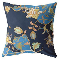 Amrita Sen Carnation Garden Broadcloth Indoor Outdoor Zippered Pillow Light Blue on Navy