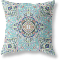 Amrita Sen Buddha Flower Ceremony Suede Zippered Pillow with Insert Aqua Brown