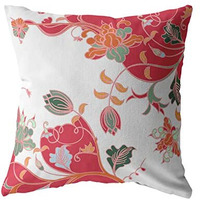 Amrita Sen Carnation Garden Broadcloth Indoor Outdoor Zippered Pillow Red on White