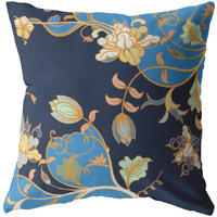 Amrita Sen Carnation Garden Broadcloth Indoor Outdoor Zippered Pillow Light Blue on Navy