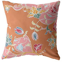 Amrita Sen Carnation Garden Broadcloth Indoor Outdoor Blown and Closed Pillow Pink on Orange