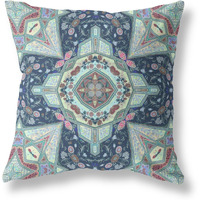 Amrita Sen Buddha Flower Ceremony Suede Zippered Pillow with Insert Indigo Aqua